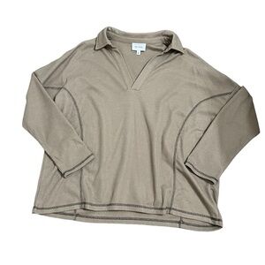 HEYSON Long Sleeve V-Neck Brown Blouse